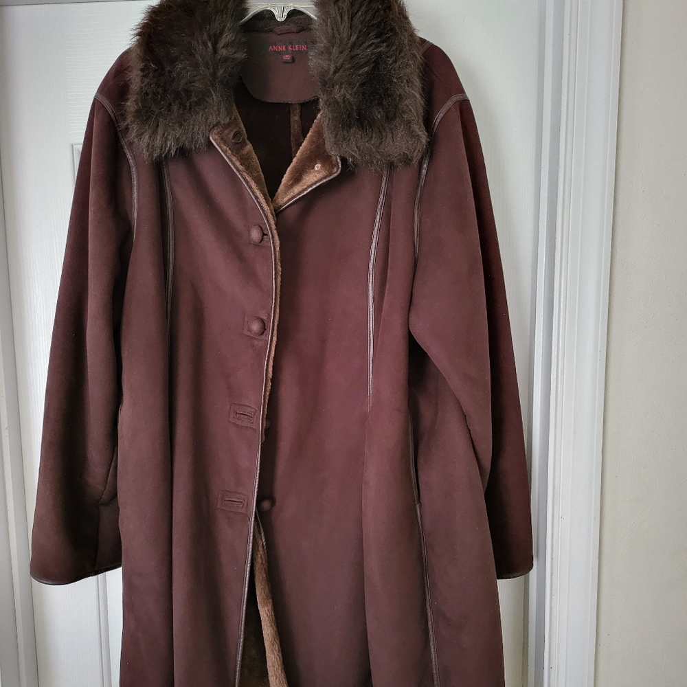 Anne Klein Faux Shearling Coat - Faur Fur Collar Women's  Size 1X